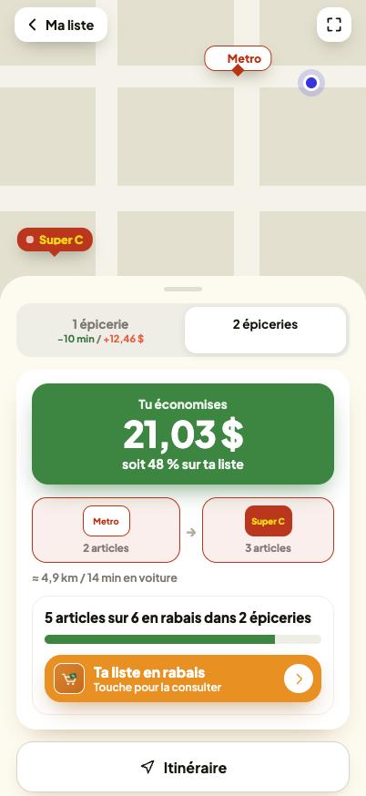 L’écran du résultat de l’app